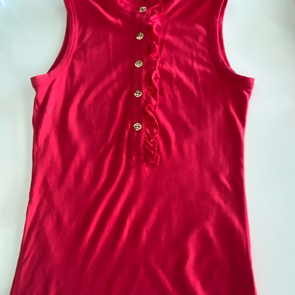 Tory Burch Vibrant Red Ruffled Tank Top - Picture 3 of 4